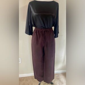 Eskandar Vintage Designer 100% Linen Drawstring, Straight Leg Pants, Aubergine